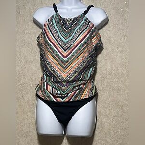 Jantzen Swim Womens High Neck One Piece Swimsuit Pattern Print Size 18 Modern